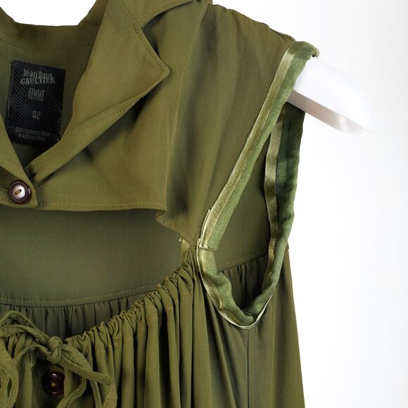 Jean Paul Gaultier Green Crepe Buttoned Sleeveless Keyhole Dress - Picture 4 of 8